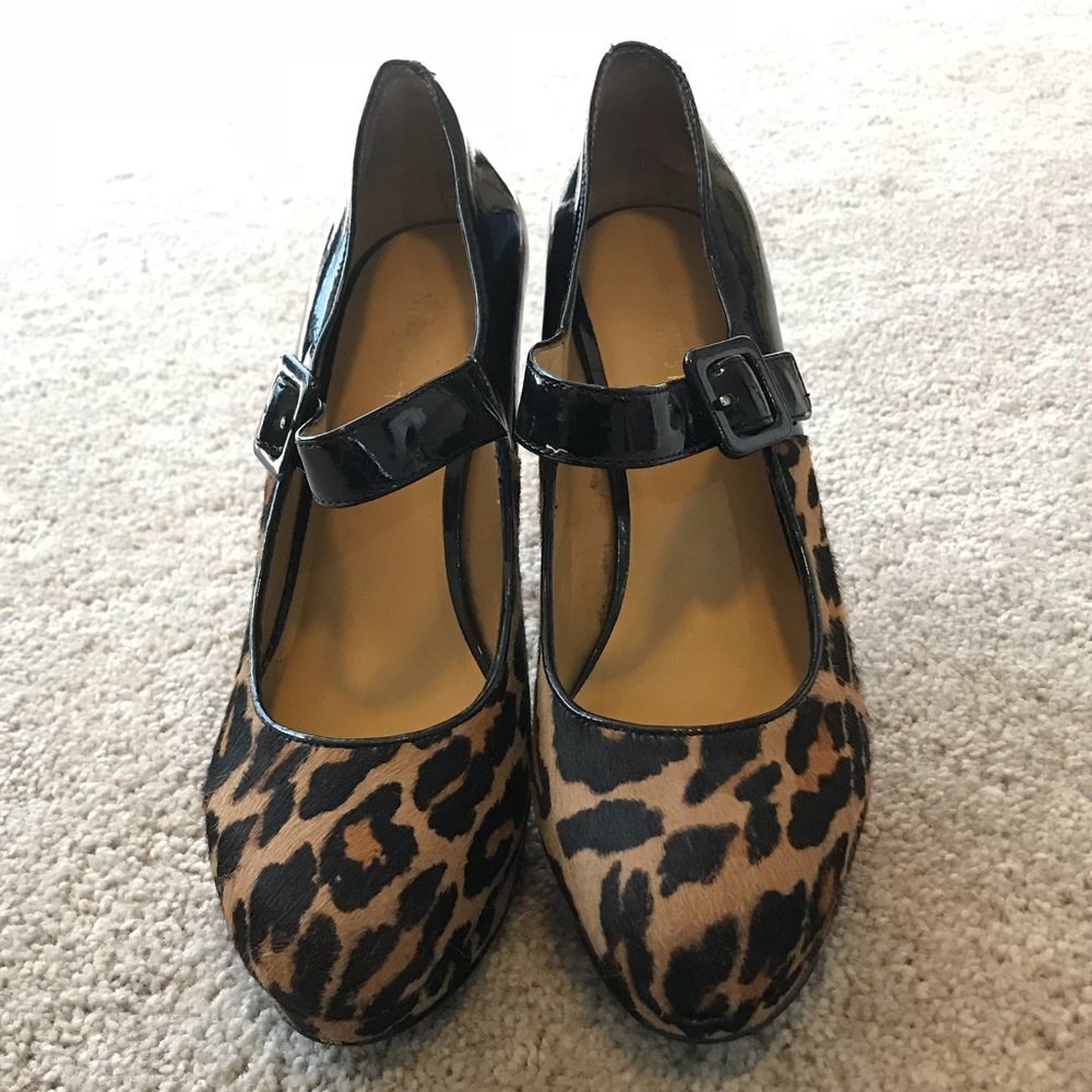 Nine West Leopard & Black Patent Mary Jane Heels